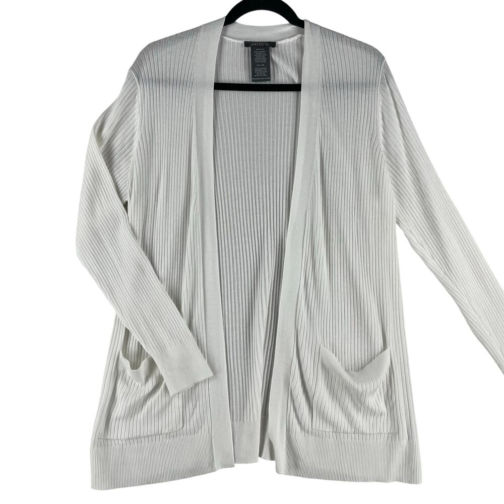 Matty M Womens Cardigan XXL White Ribbed Lenzing Viscose Open Front Long Sleeve